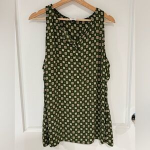 CAbi Green Floral Sleeveless Blouse xl